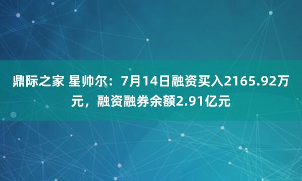 鼎际之家 星帅尔：7月14日融资买入2165.92万元，融资融券余额2.91亿元