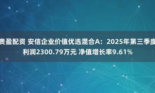 贵盈配资 安信企业价值优选混合A：2025年第三季度利润2300.79万元 净值增长率9.61%