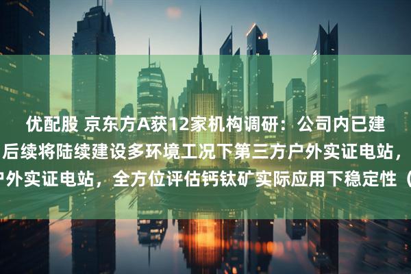 优配股 京东方A获12家机构调研:公司内已建成百kwh级示范电站,后续将陆续建设多环境工况下第三方户外实证电站,全方位评估钙钛矿实际应用下稳定性(附调研问答)